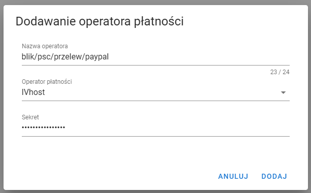 Dodawanie płatności IVhost na VIshop